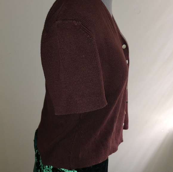 Vintage Brown Short Sleeved Cardigan Sweater, Vintage Button Up Cardigan Sweater - Picture 10 of 13